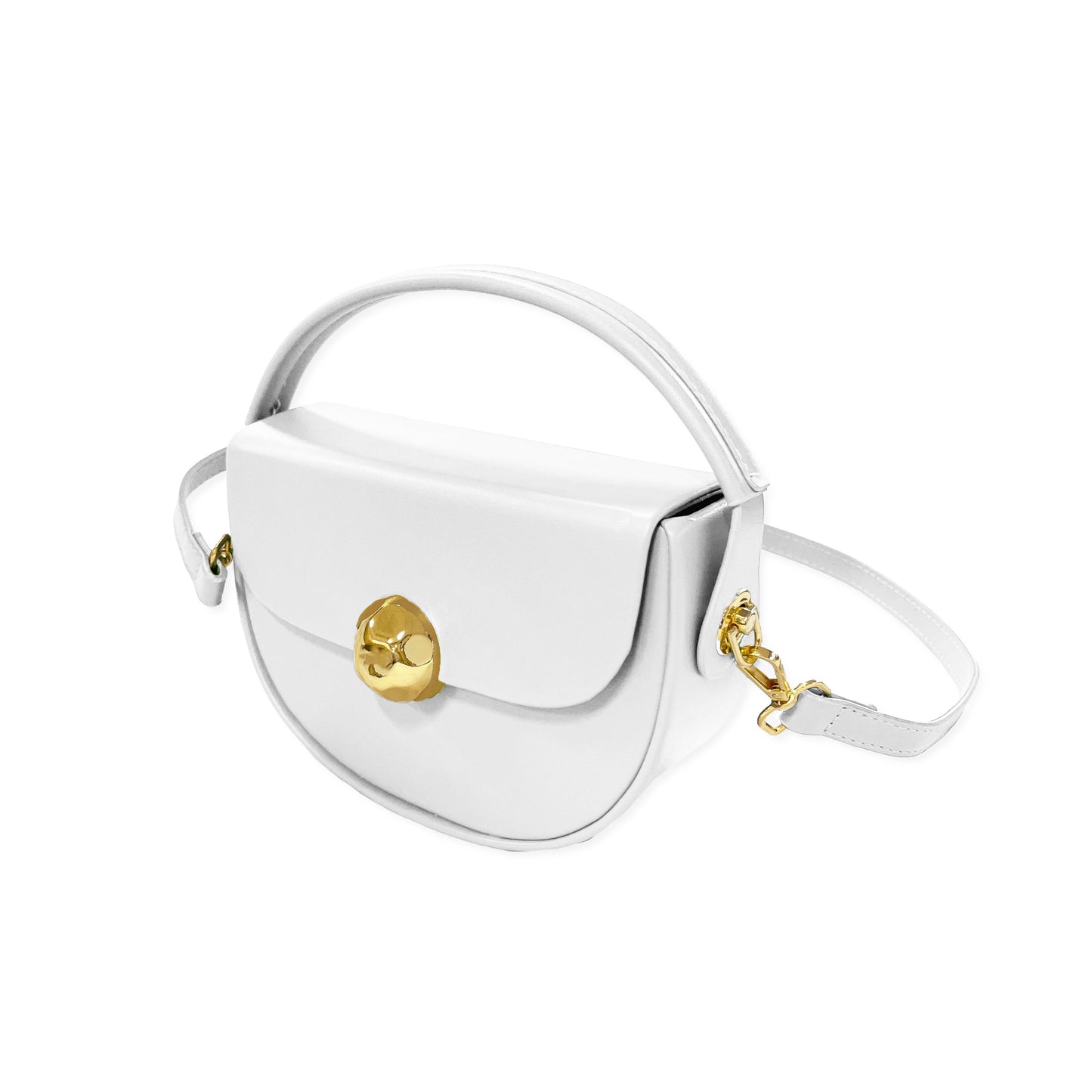 Caprilite Women's Top Handle Half Moon Box Clutch Handbag Chain Strap Gold Button Crossbody Wedding Evening Bag - White