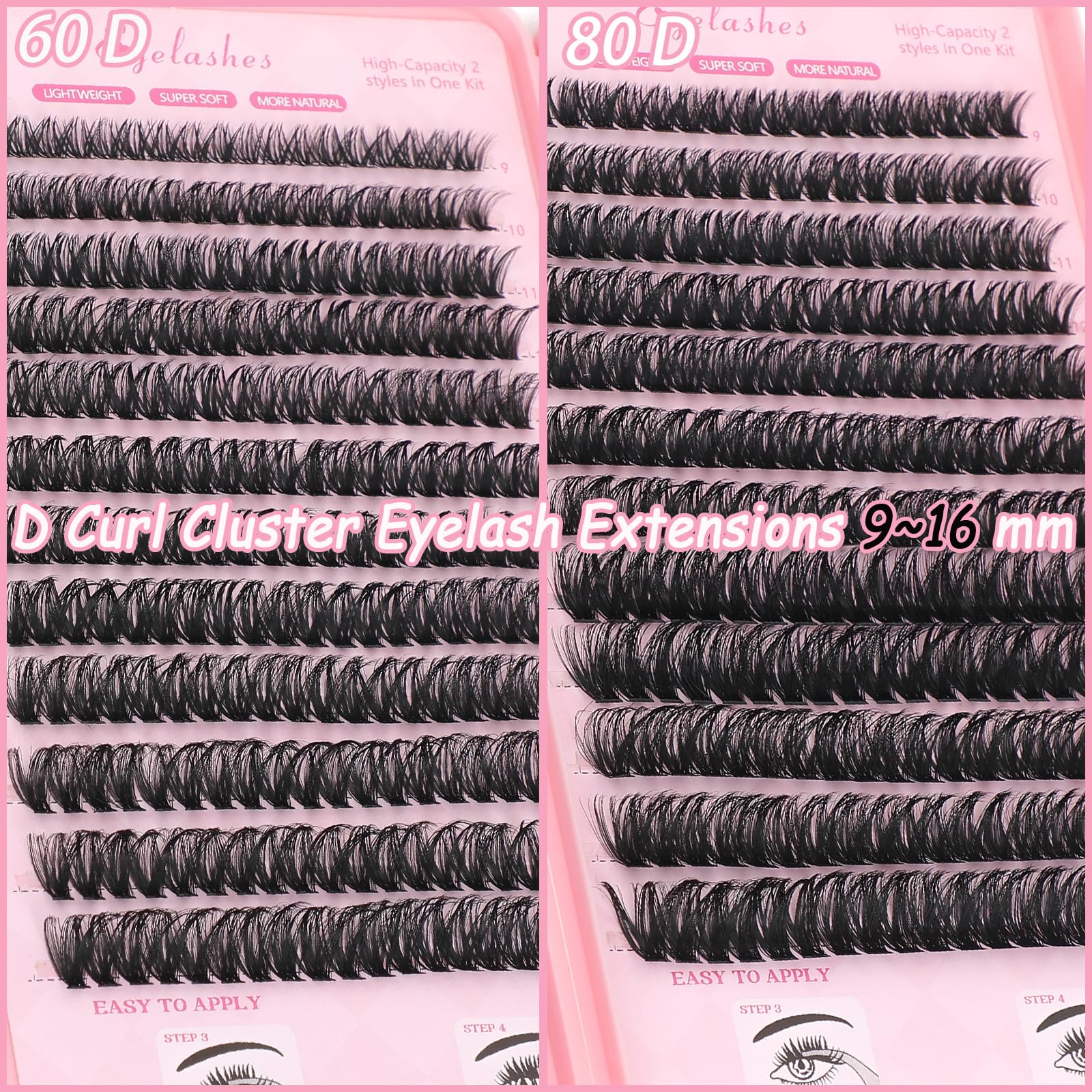 WIGICD Lash Clusters Kit 60D+80D 9-16mm DIY Lash Extensions – 480 Pcs, D Curl, Soft Band