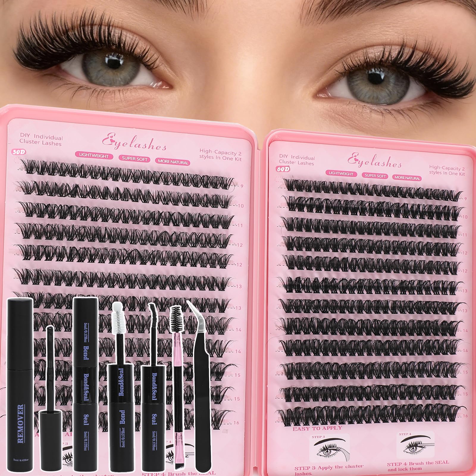 WIGICD Lash Clusters Kit – 480 Pcs D Curl Fluffy Wispy Extensions (9–16mm)