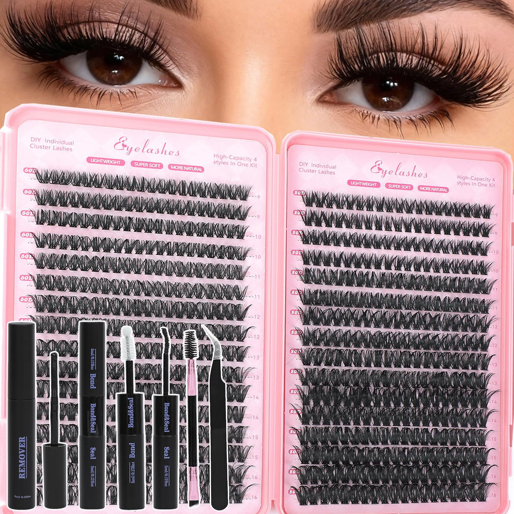 WIGICD Lash Clusters Kit 60D+80D 9-16mm DIY Lash Extensions – 480 Pcs, D Curl, Soft Band