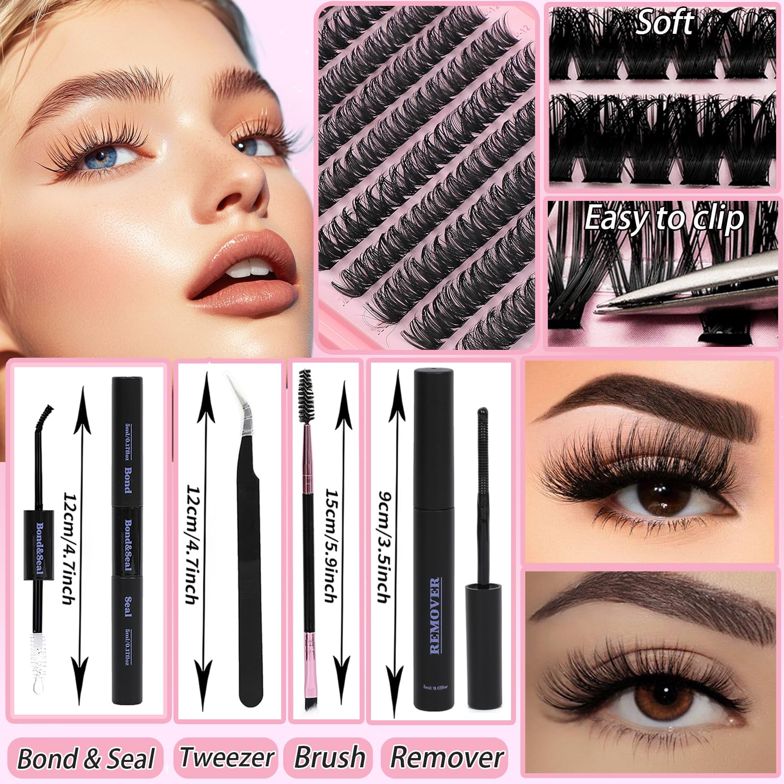 WIGICD Lash Clusters Kit – 480 Pcs D Curl Fluffy Wispy Extensions (9–16mm)