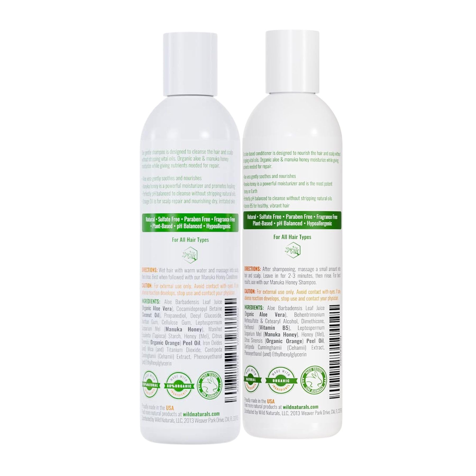 Wild Naturals Manuka Honey Shampoo & Conditioner – Soothing, Color-Safe All-Natural Set