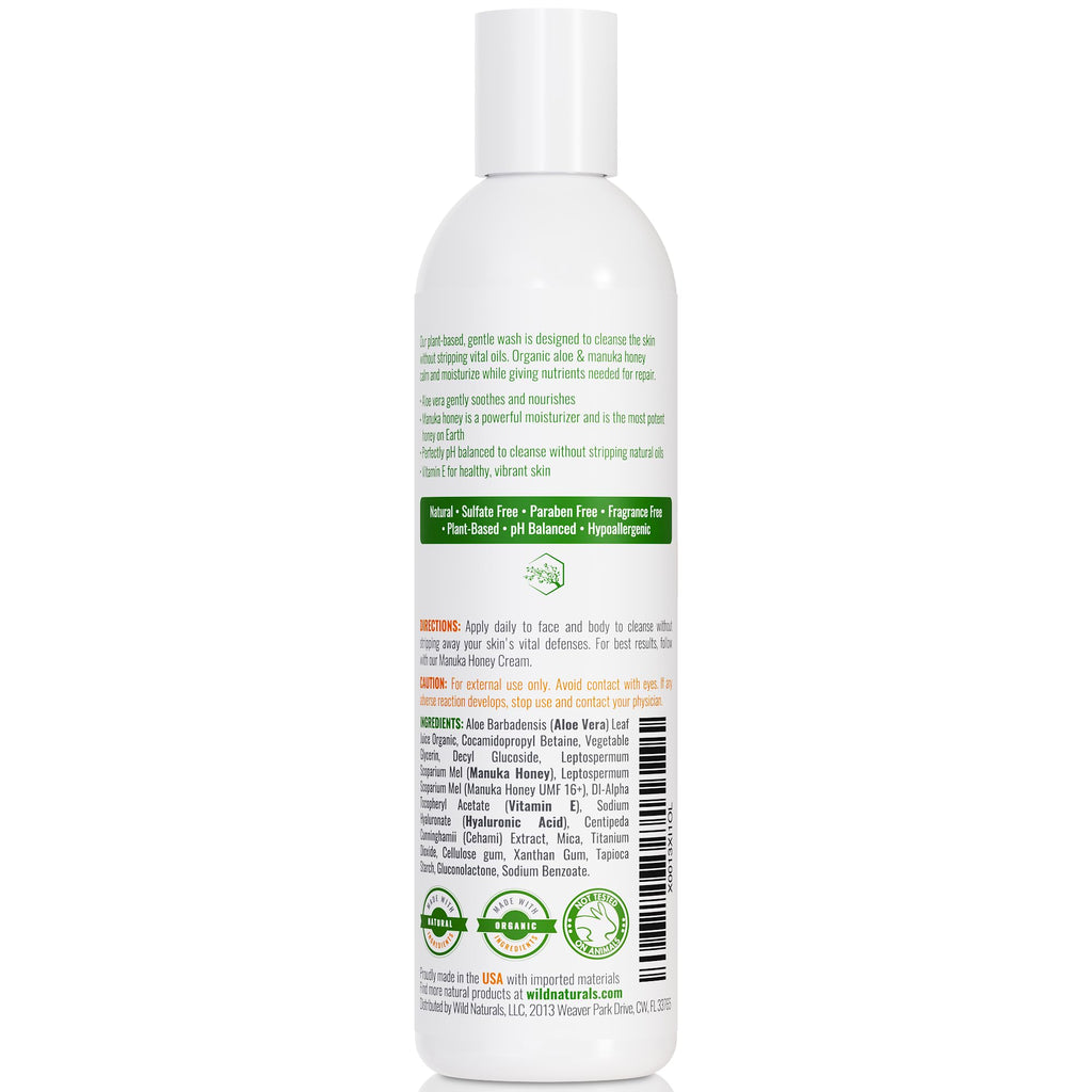 Wild Naturals Manuka Honey Body Wash – Organic, Sulfate-Free (UMF 12+), for Eczema & Psoriasis