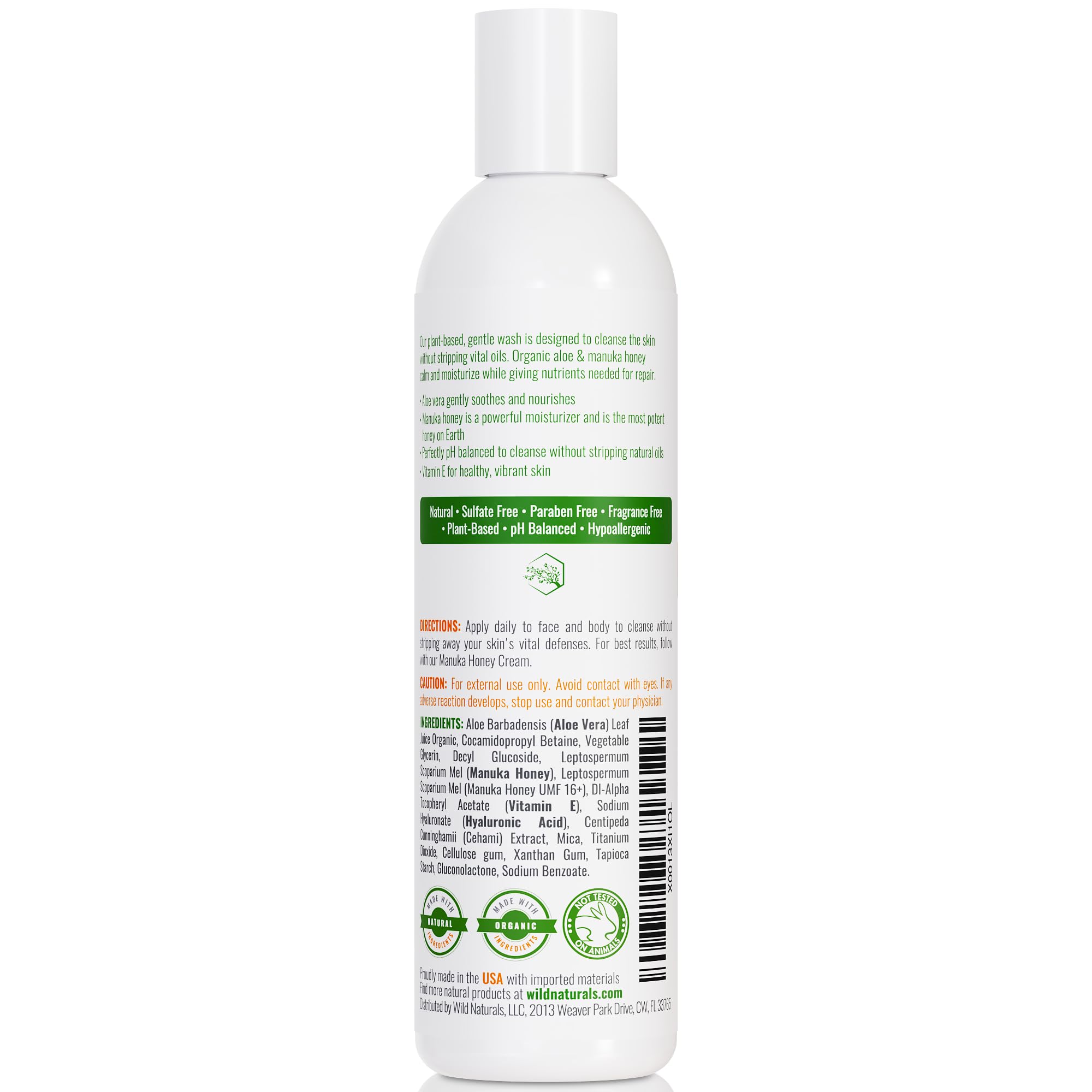Wild Naturals Manuka Honey Body Wash – Organic, Sulfate-Free (UMF 12+), for Eczema & Psoriasis