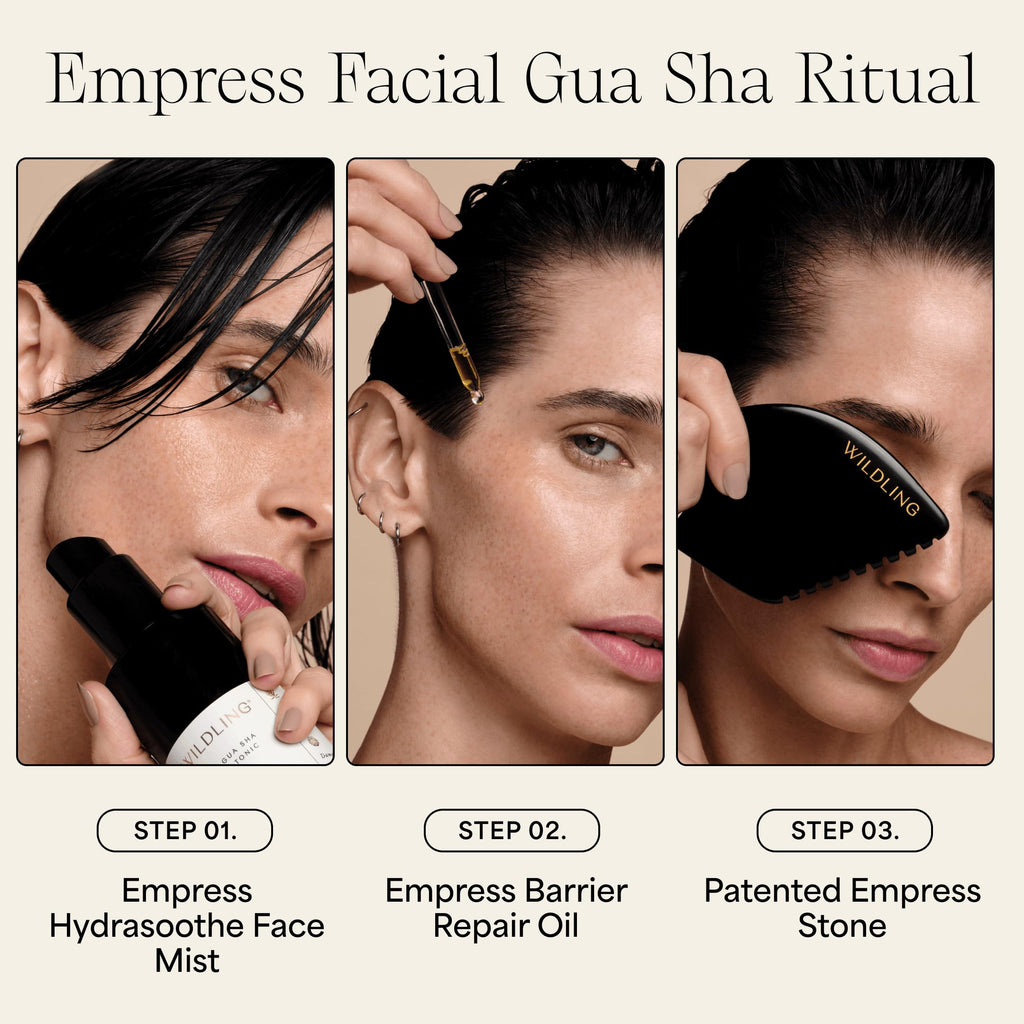 Wildling Empress Facial Gua Sha Set – Bian Stone Tool + Hydrasoothe Mist + Barrier Repair Oil