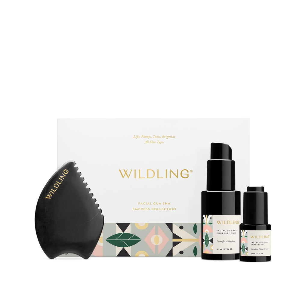 Wildling Empress Facial Gua Sha Set – Bian Stone Tool + Hydrasoothe Mist + Barrier Repair Oil