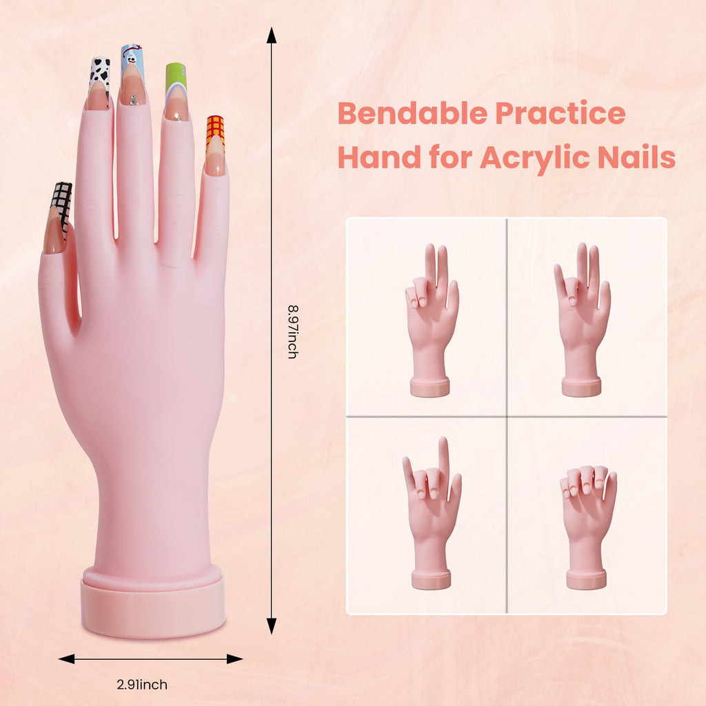 Wilfniee Practice Hand for Acrylic Nails Kit — Flexible Nail Mannequin for Beginners