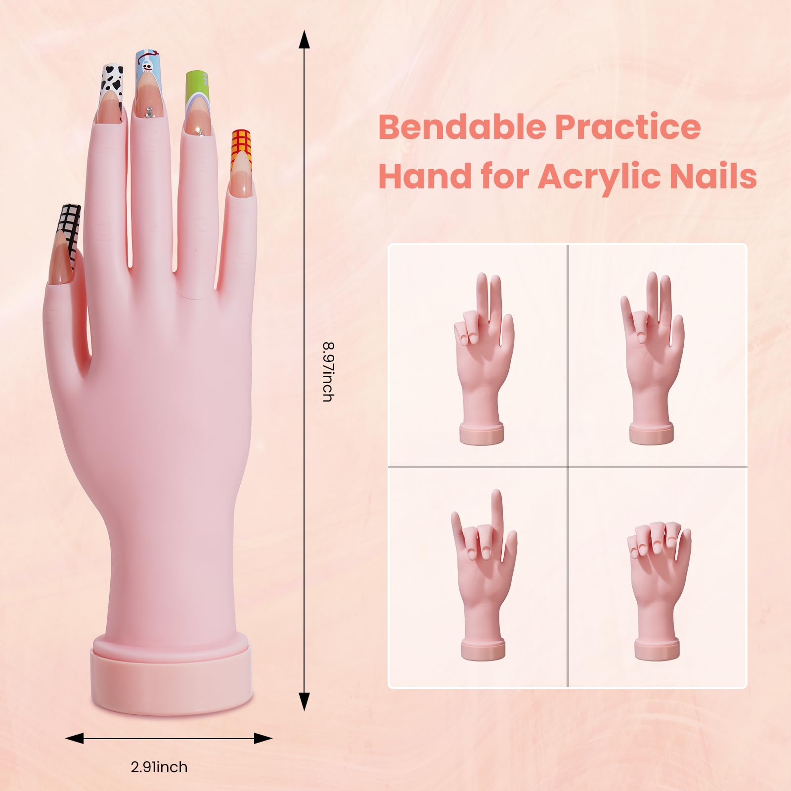 Wilfniee Practice Hand for Acrylic Nails Kit — Flexible Nail Mannequin for Beginners