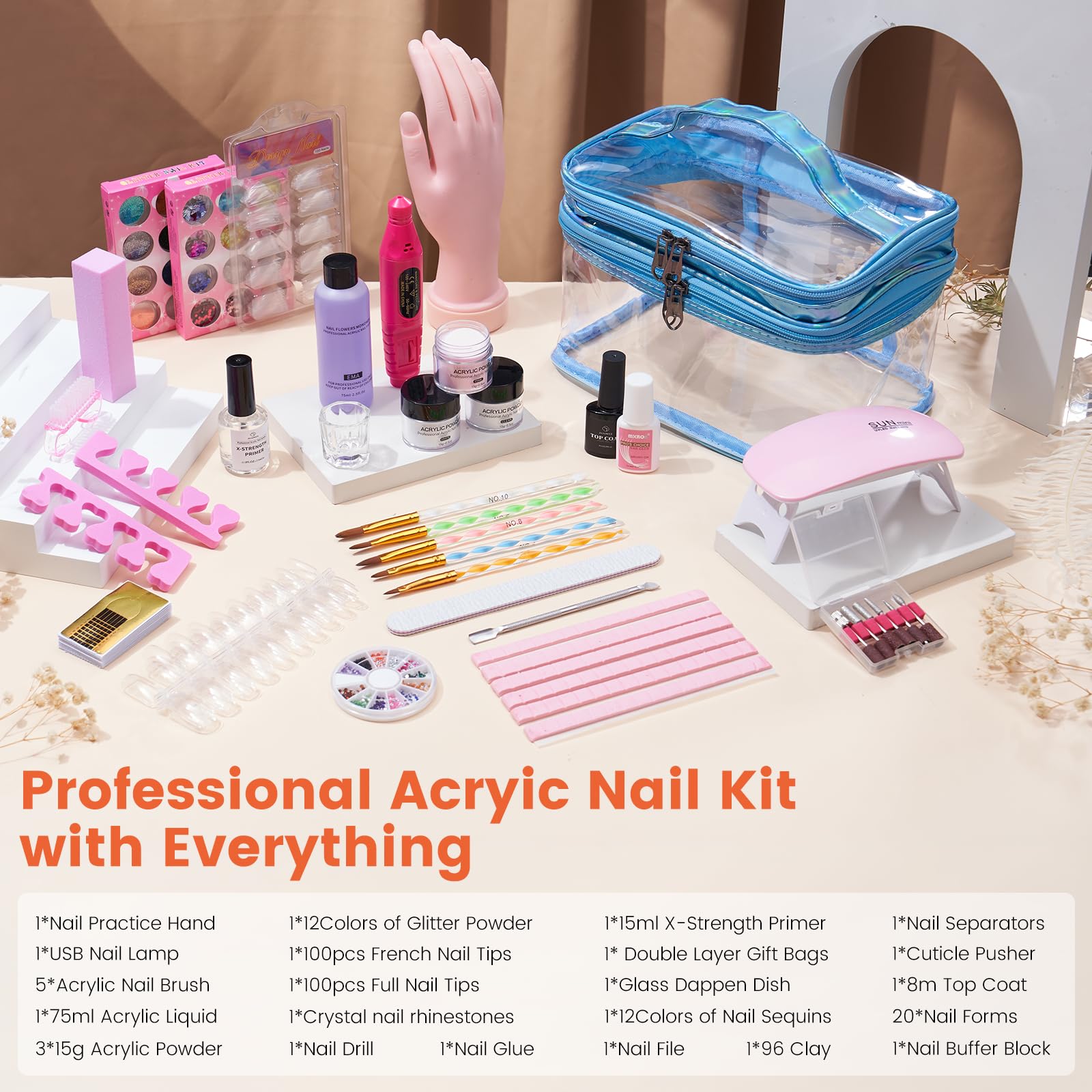 Wilfniee Nail Kit for Beginners – All-in-One Acrylic Starter Set with Drill, UV/LED Lamp, and Gift Bag