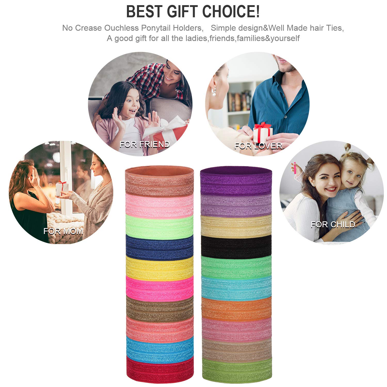 WILLBOND 200 Pieces Elastic Knotted Hair Ties – Colorful Fold-Over No Crease Ponytail Holders for Women