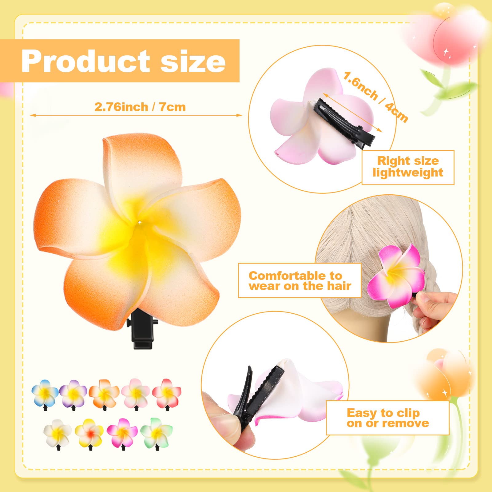 WILLBOND 36-Pack Hawaiian Plumeria Hair Clips – Foam Frangipani Hairpins for Bridal, Luau, Beach & Vacation