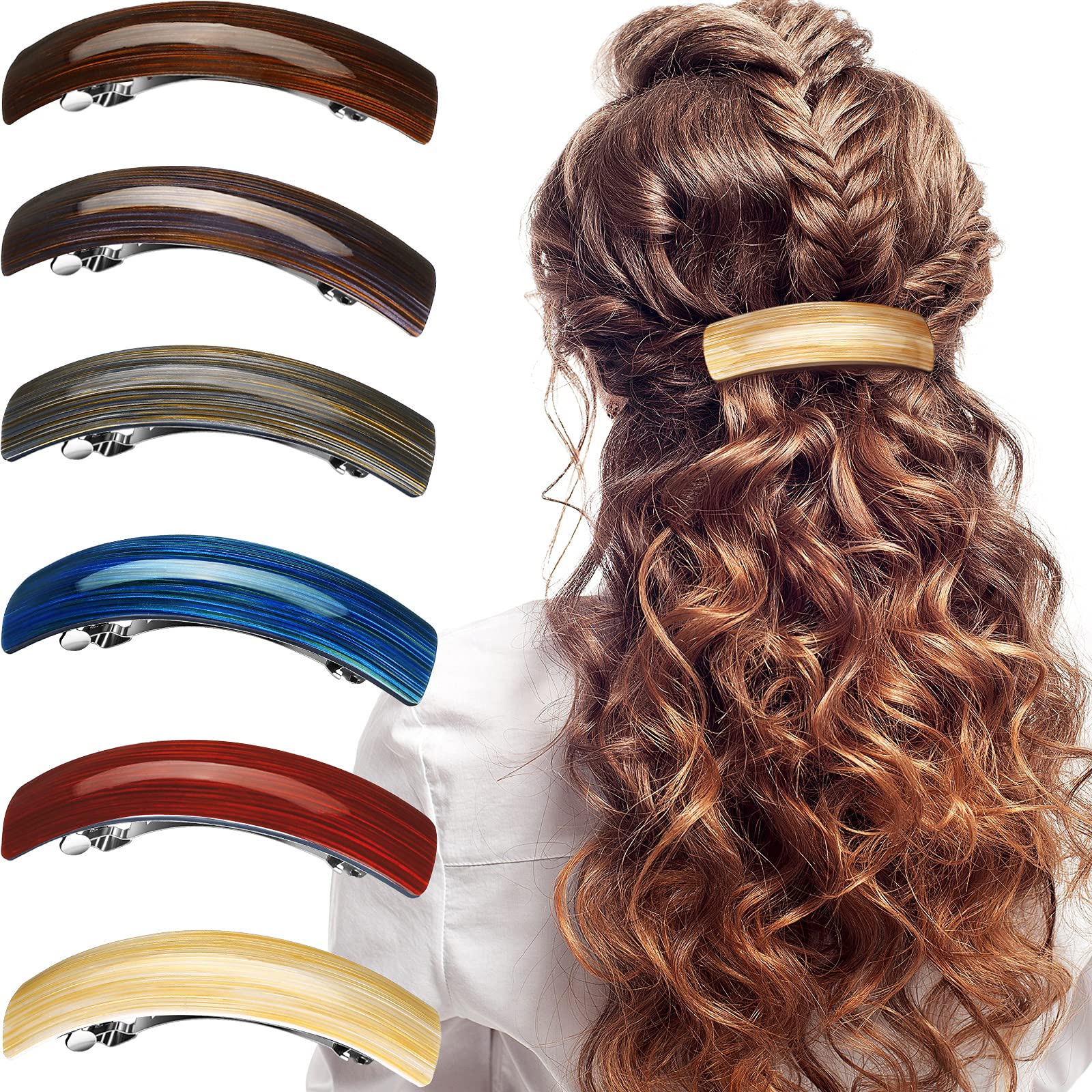 WILLBOND 6 Pcs Hair Barrettes for Women - Large Retro Clips in Six Colors