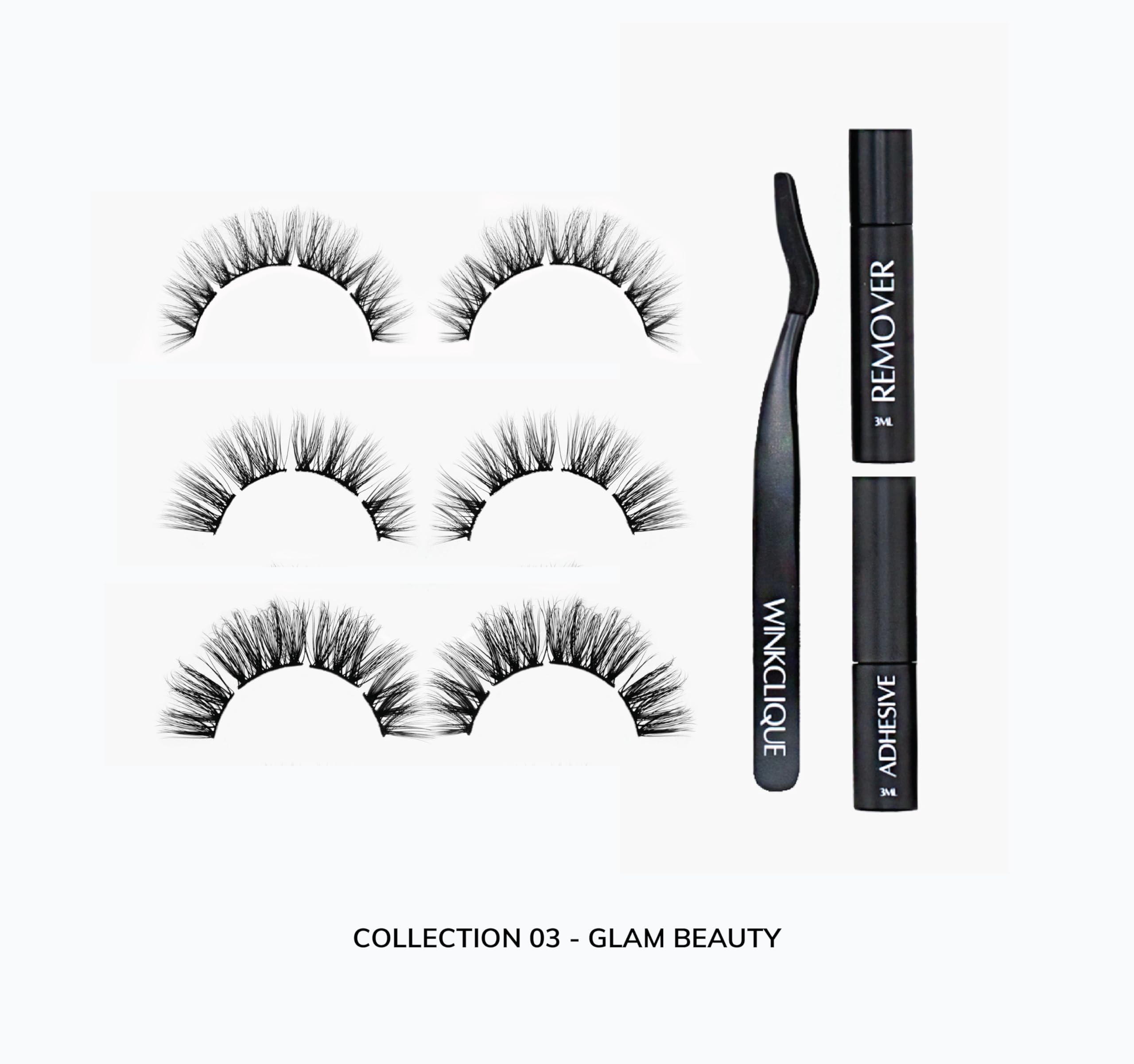 WINKCLIQUE Mini Starter Kit Collection 03 — Complete DIY Lash Kit with 3 Bold Glam Lash Styles