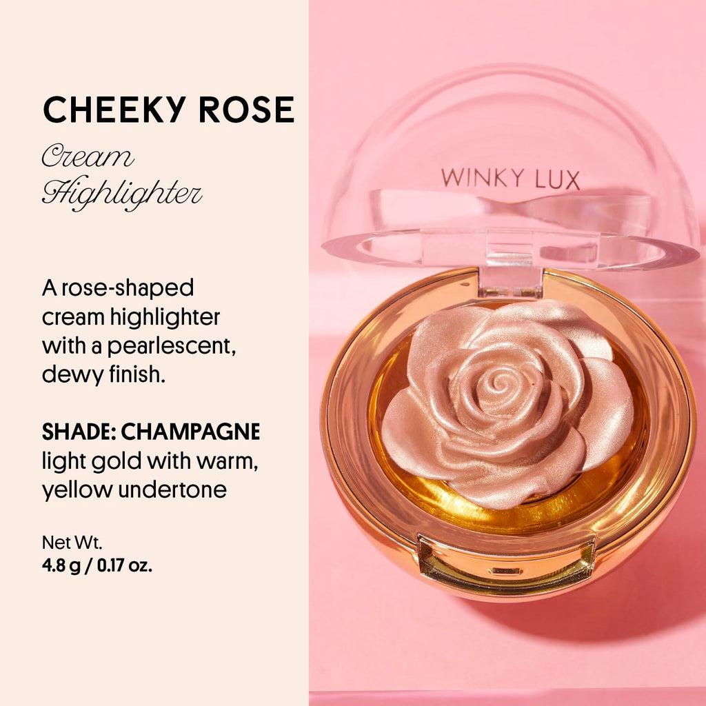 Winky Lux Cheeky Rose Cream Highlighter – Weightless, Blendable, Vitamin E, Champagne Glow
