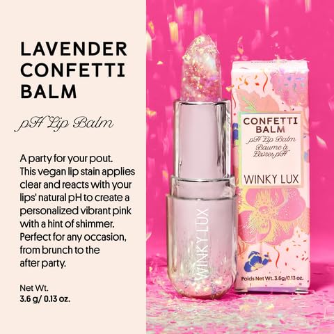 Winky Lux Lavender & Rainbow Glitter Confetti Balm – Hydrating pH Lip Balm with Vanilla Scent