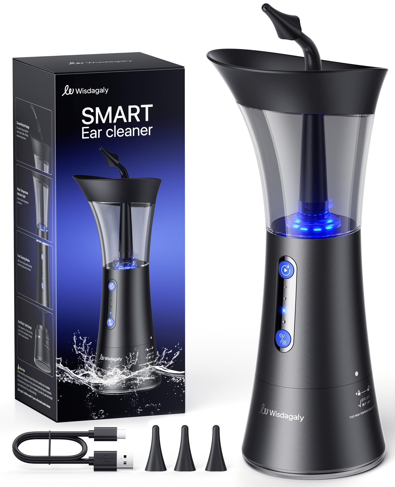 Wisdagaly Ear Cleaner – Upgraded Dual Water Tank, 4 Modes, USB-C