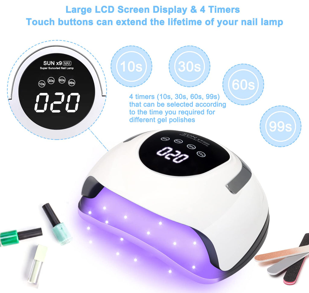 Wisdompark LED Nail Lamp 220W – Fast Gel Curing, 57 LEDs, 4 Timers, Home Salon