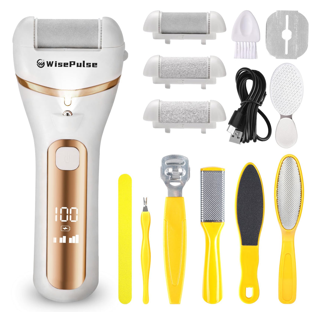 WisePulse Electric Foot Callus Remover – 9 in 1 Pedicure Kit (Yellow)