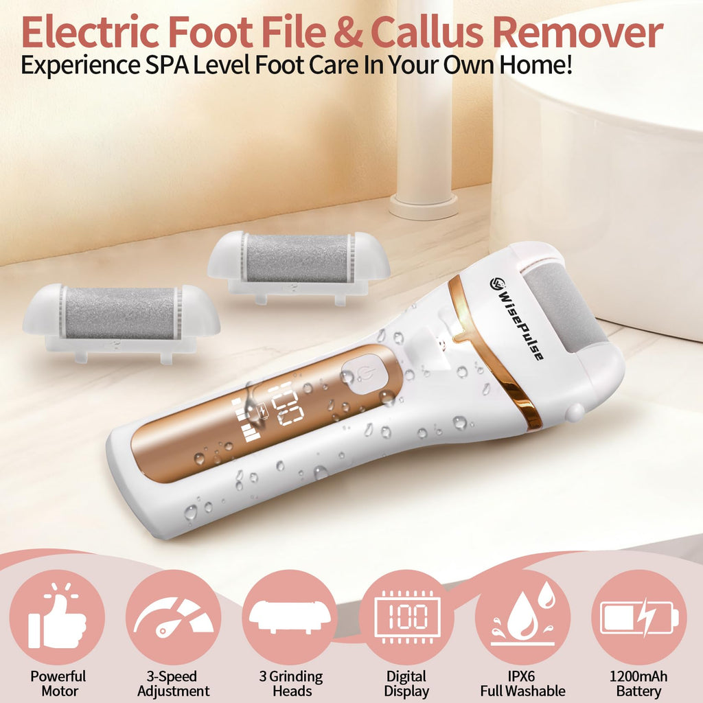 WisePulse Electric Foot Callus Remover – 9 in 1 Pedicure Kit (Yellow)
