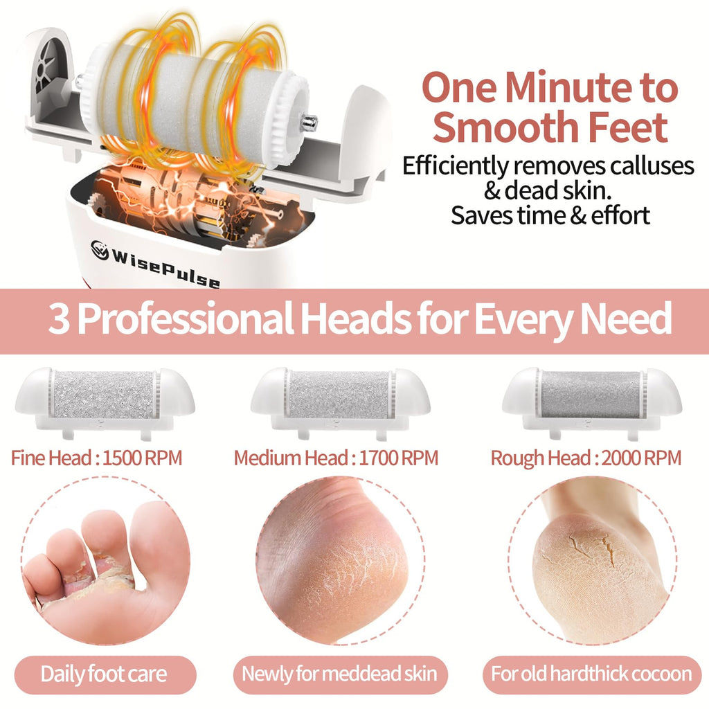 WisePulse Electric Foot Callus Remover – 9 in 1 Pedicure Kit (Yellow)