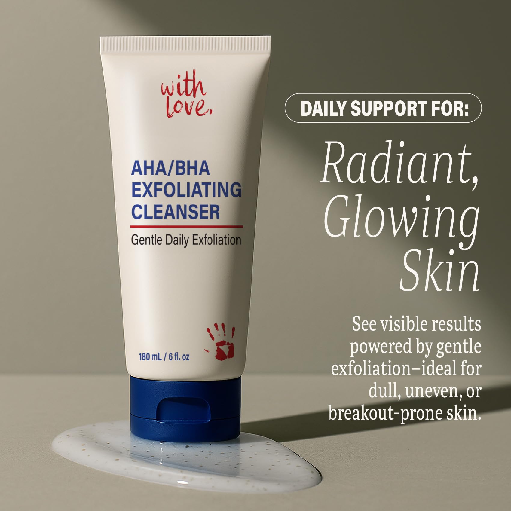 With Love AHA/BHA Daily Exfoliating Face Wash - Gentle Acne-Prone Skin Cleanser