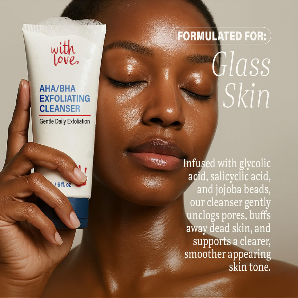 With Love AHA/BHA Daily Exfoliating Face Wash - Gentle Acne-Prone Skin Cleanser