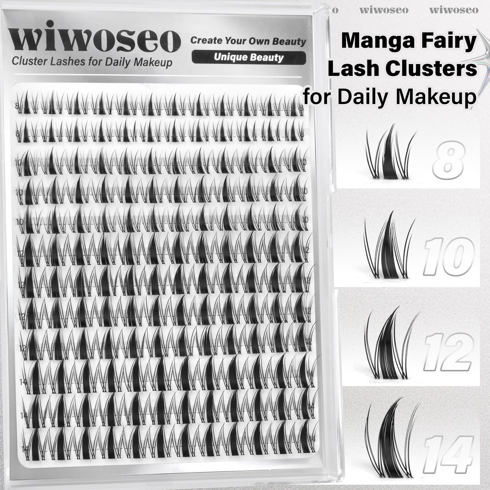 wiwoseo Flaunt Manga Lash Clusters Kit – Fairy Spiky Lashes, 8–14mm, Beginner Friendly