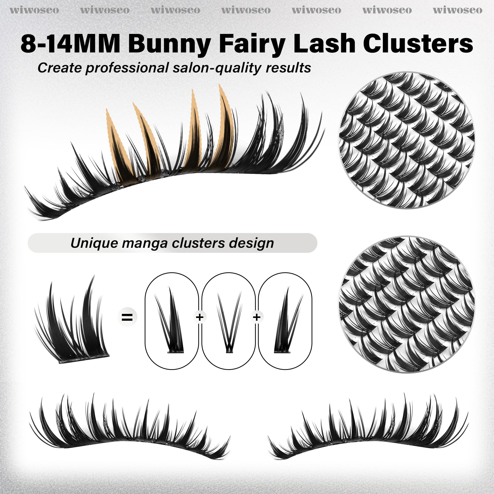 wiwoseo Bunny Lash Clusters - Manga Spiky Lashes Kit for DIY Salon Look
