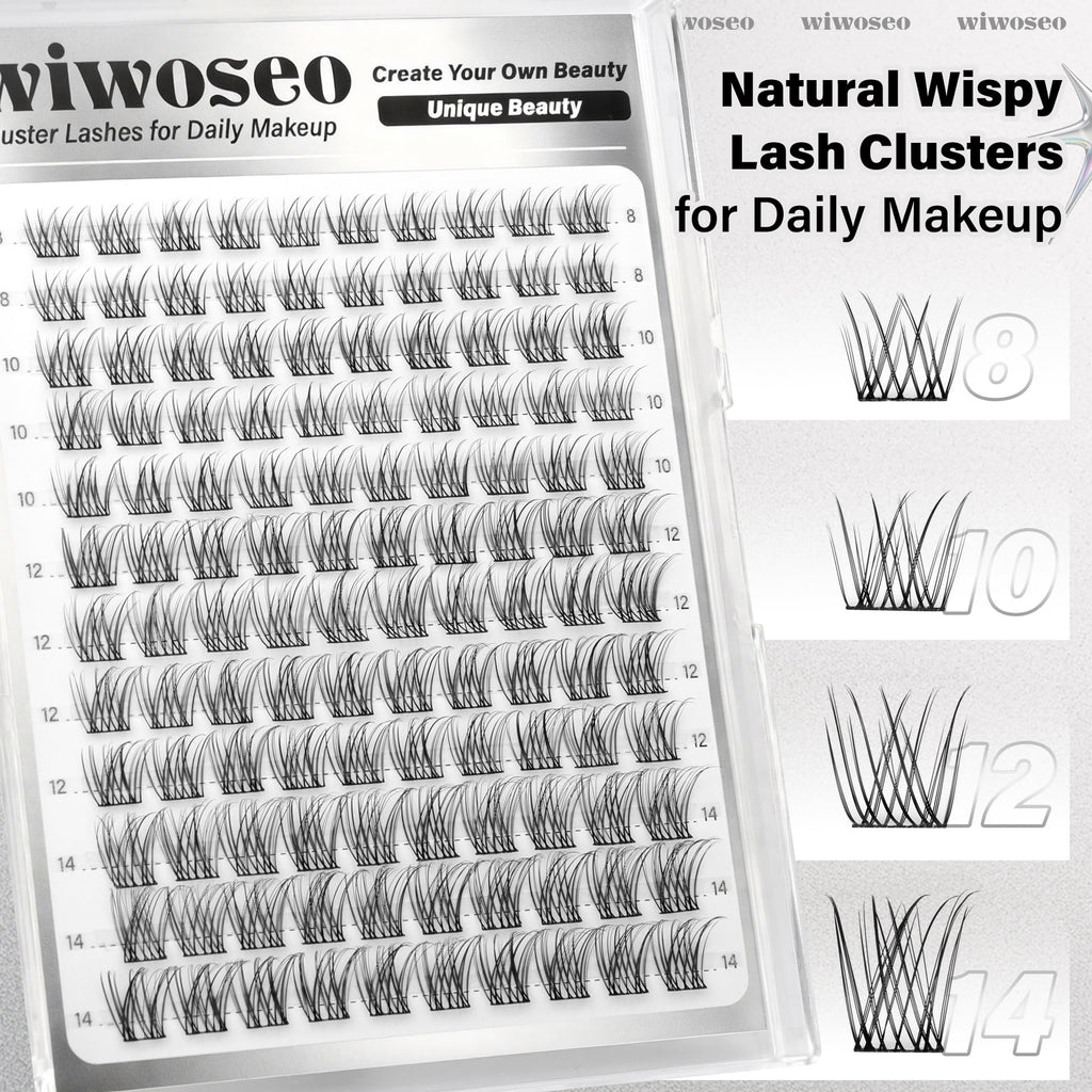 wiwoseo Natural Lash Clusters 8-14mm Wispy Lashes — Beginner-Friendly Short Band