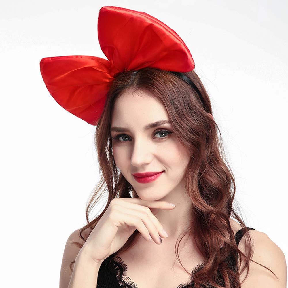 WLBON Bow Headband Red – Big Bow Hair Hoop, Handmade Party Accessory