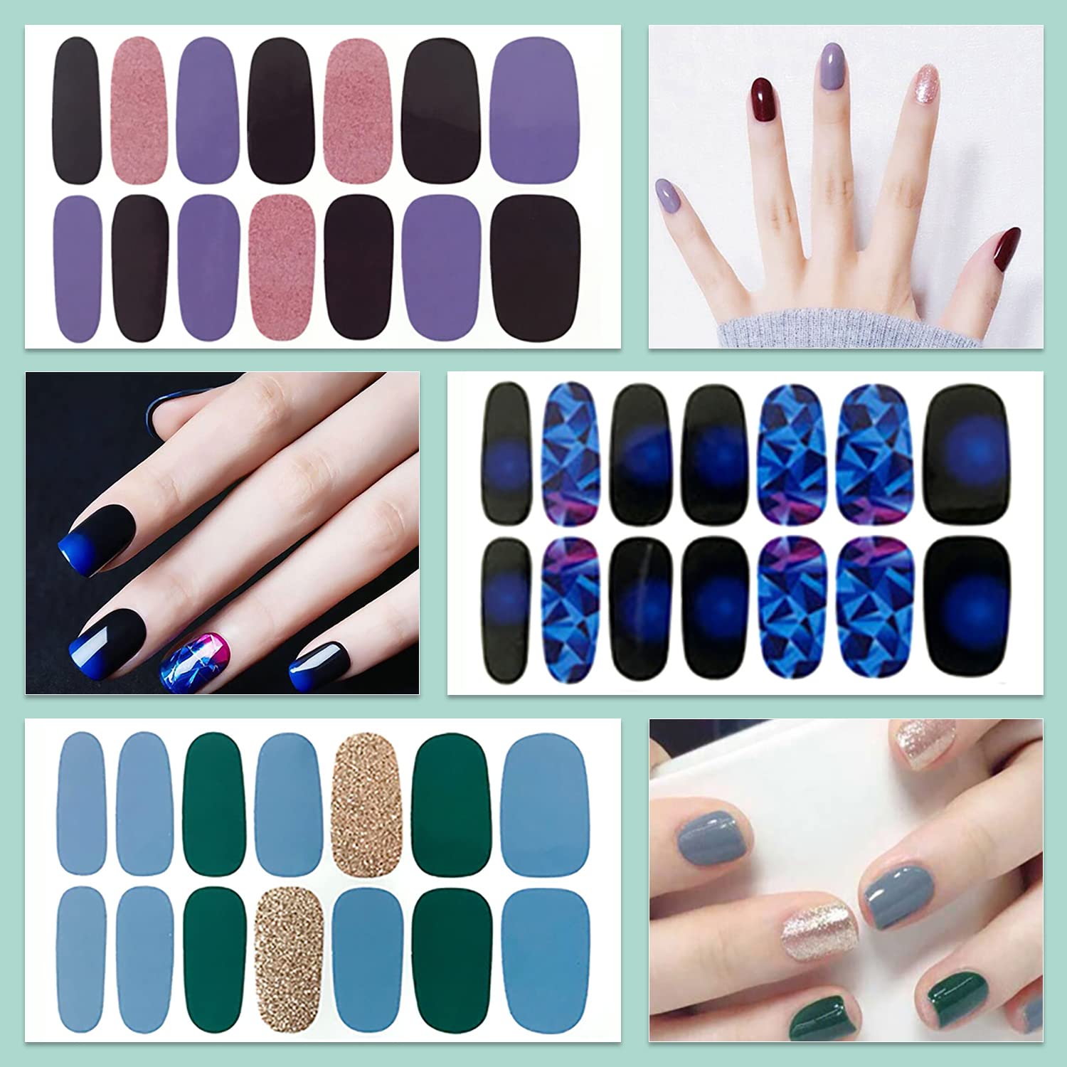 WOKOTO Moon Stars Nail Polish Strips – 20 Sheets Gradient Nail Wraps