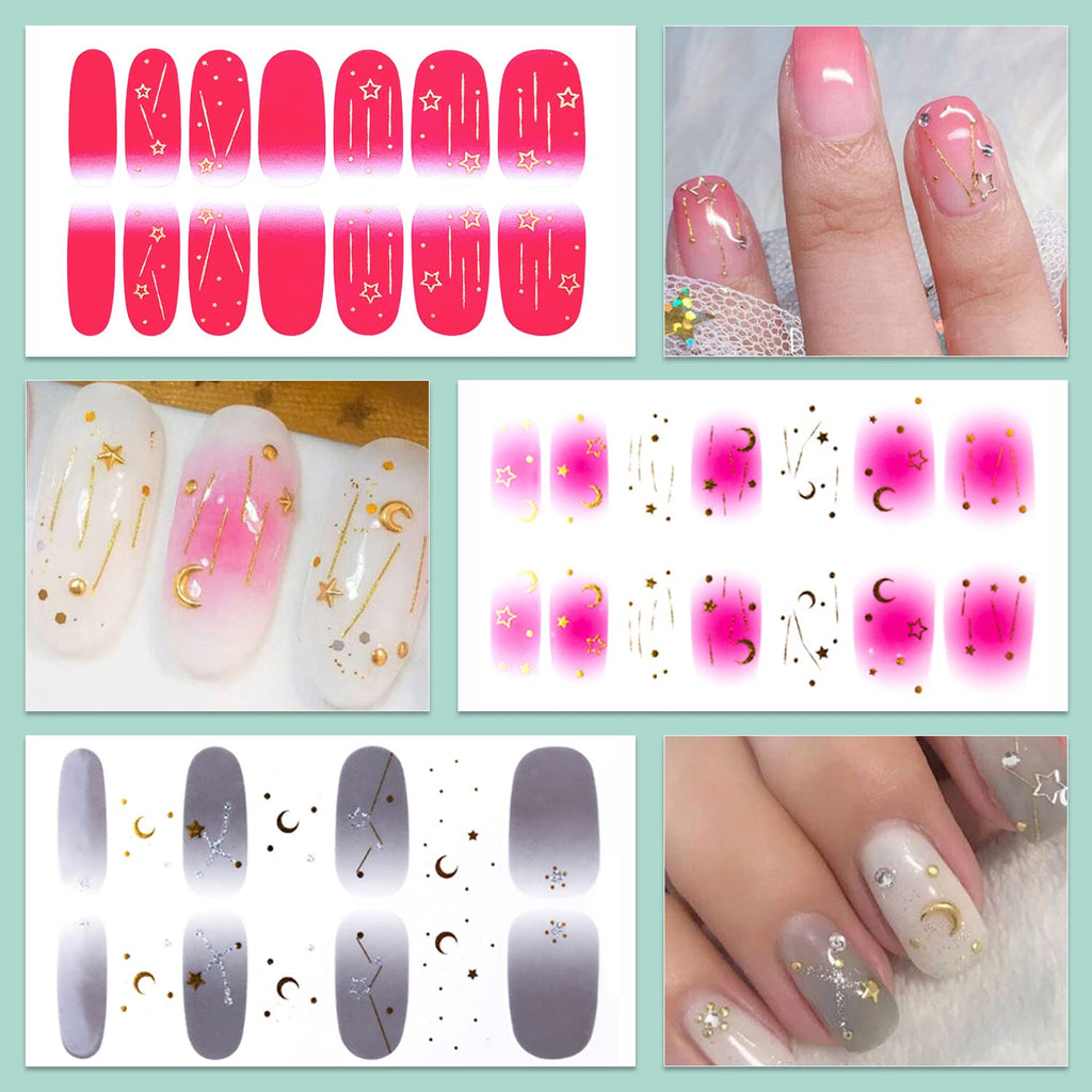 WOKOTO Moon Stars Nail Polish Strips – 20 Sheets Gradient Nail Wraps
