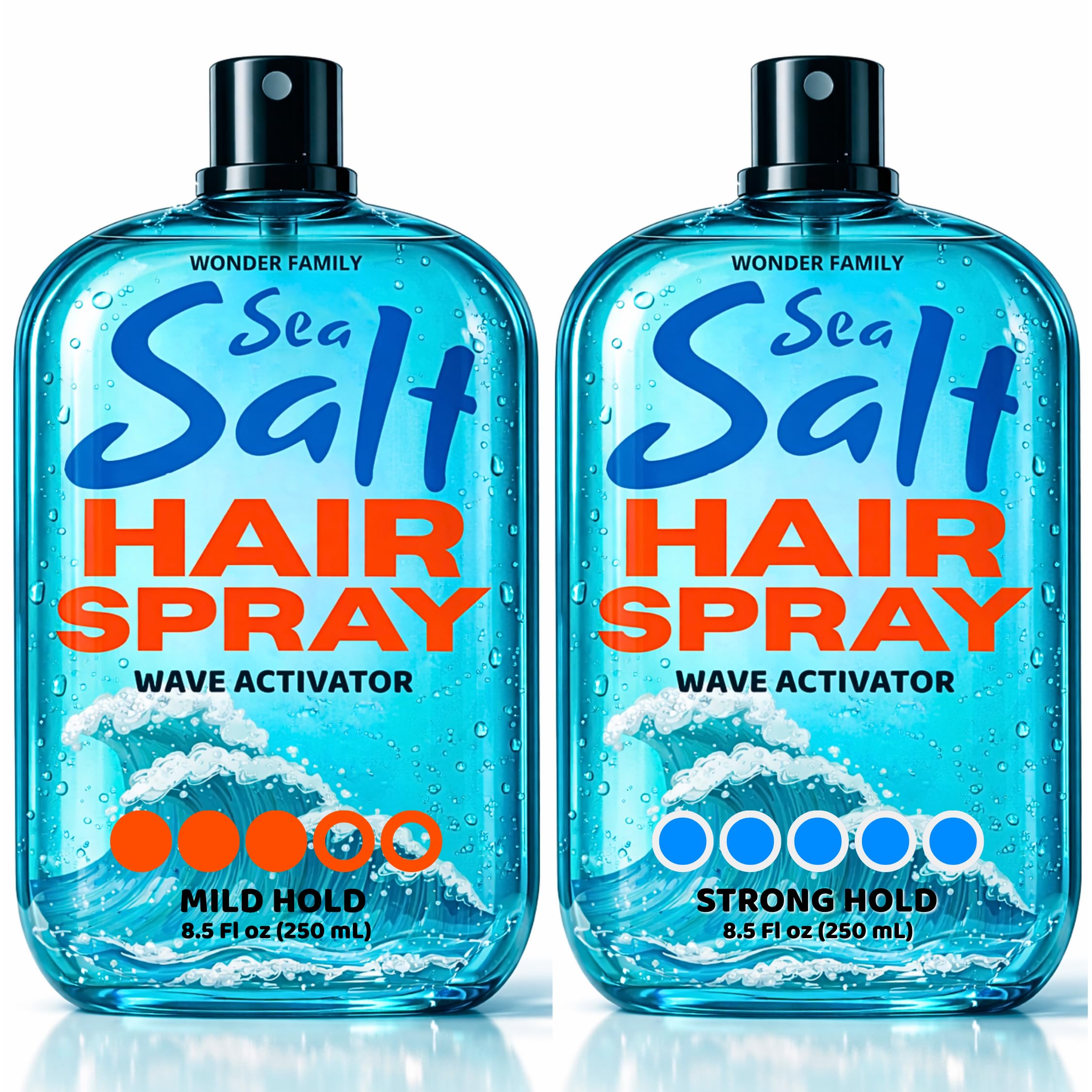 Wonder Family 2-in-1 Texturizing Sea Salt Spray – Beach Waves & Curly Hair, Extra Hold, Low Shine, 2 x 16 oz