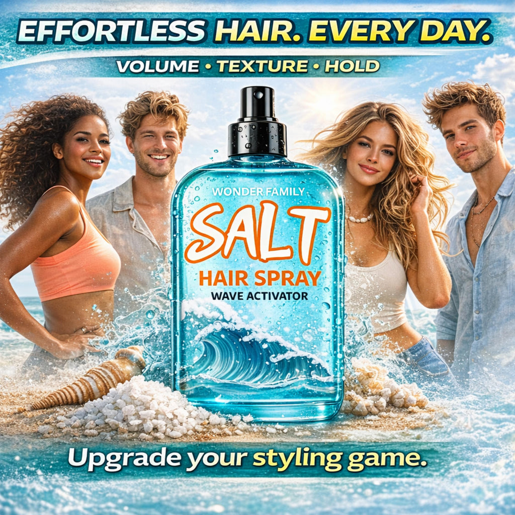 Wonder Family 2-in-1 Texturizing Sea Salt Spray – Beach Waves & Curly Hair, Extra Hold, Low Shine, 2 x 16 oz