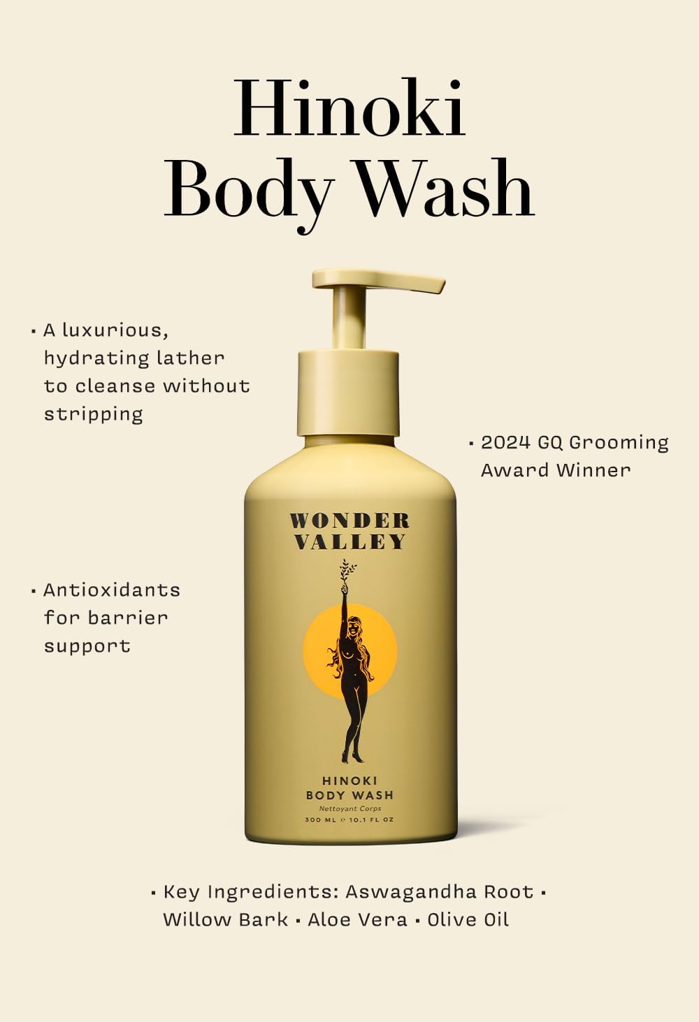 Wonder Valley Hinoki Body Wash – Hydrating, Microbiome-Friendly Cleanser for All Skin Types (10.1 fl oz / 300 ml)