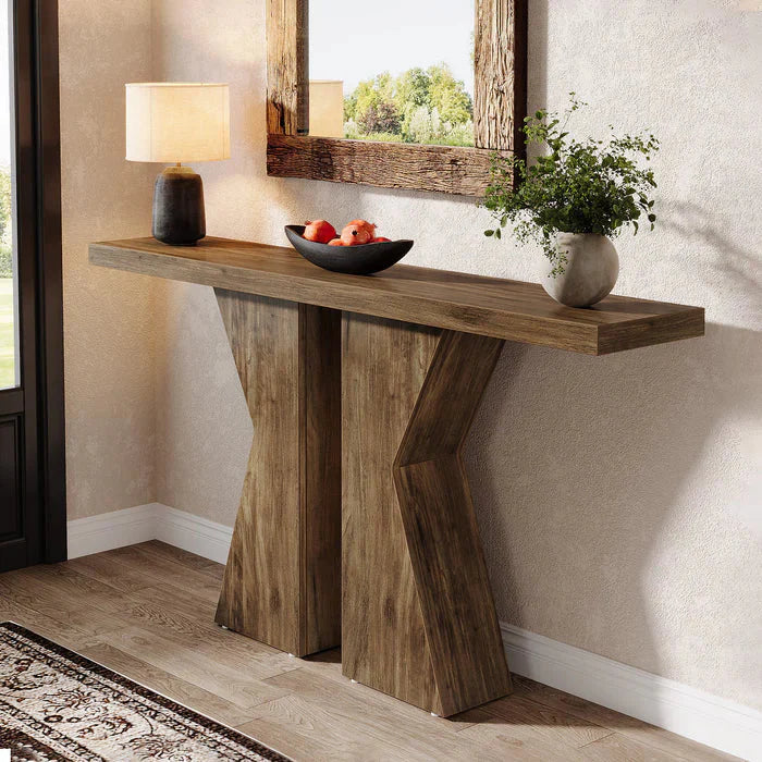140cm Wood Console Table, 140 cm Sofa Table Entryway Table with K-Shaped Frame