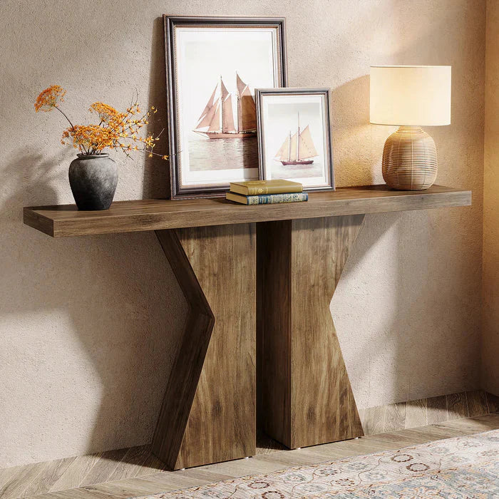 140cm Wood Console Table, 140 cm Sofa Table Entryway Table with K-Shaped Frame