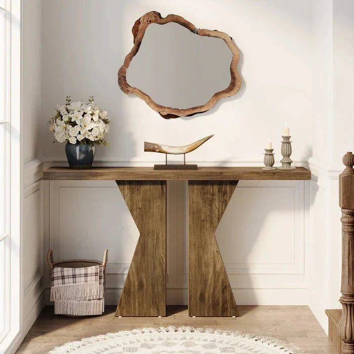 140cm Wood Console Table, 140 cm Sofa Table Entryway Table with K-Shaped Frame