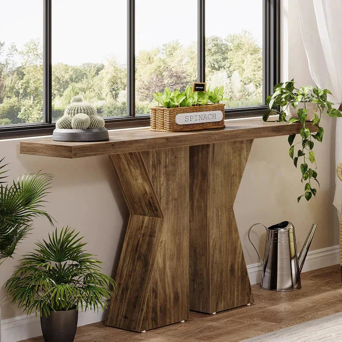 140cm Wood Console Table, 140 cm Sofa Table Entryway Table with K-Shaped Frame