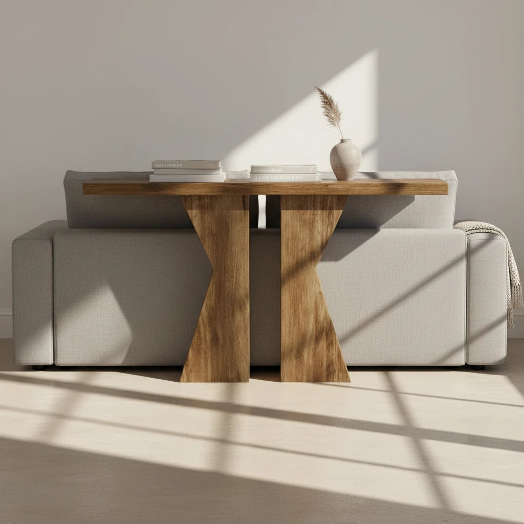 140cm Wood Console Table, 140 cm Sofa Table Entryway Table with K-Shaped Frame