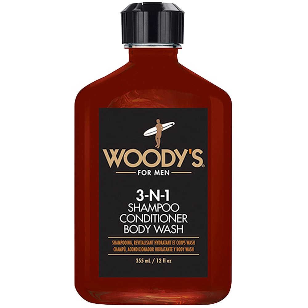 Woody's 3-in-1 Shampoo, Conditioner & Body Wash for Men – Travel-Size 12 oz