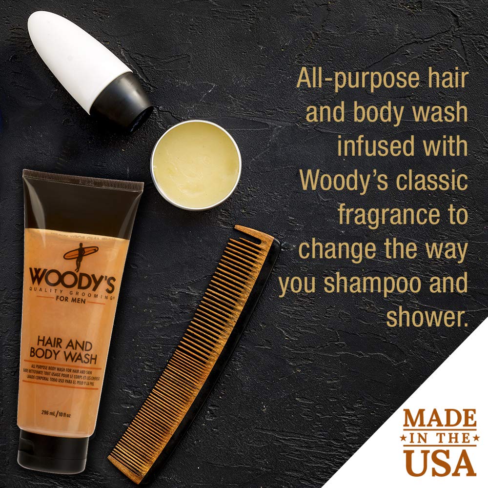 Woodys 2-in-1 Hair & Body Wash for Men - Sulfate-Free Cleanser for Deep Cleansing & Hydration (10 oz) - 2 Pack