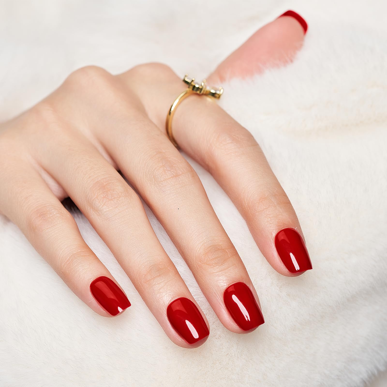 Wooyas Press On Nails Short – Classic Red Gel Nails, 24 Pcs, 12 Sizes, Reusable