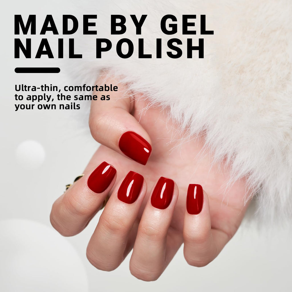 Wooyas Press On Nails Short – Classic Red Gel Nails, 24 Pcs, 12 Sizes, Reusable