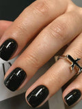 Wooyas Black Press-On Nails Short – Handmade Glossy Square Kit (24 Pcs, Reusable)