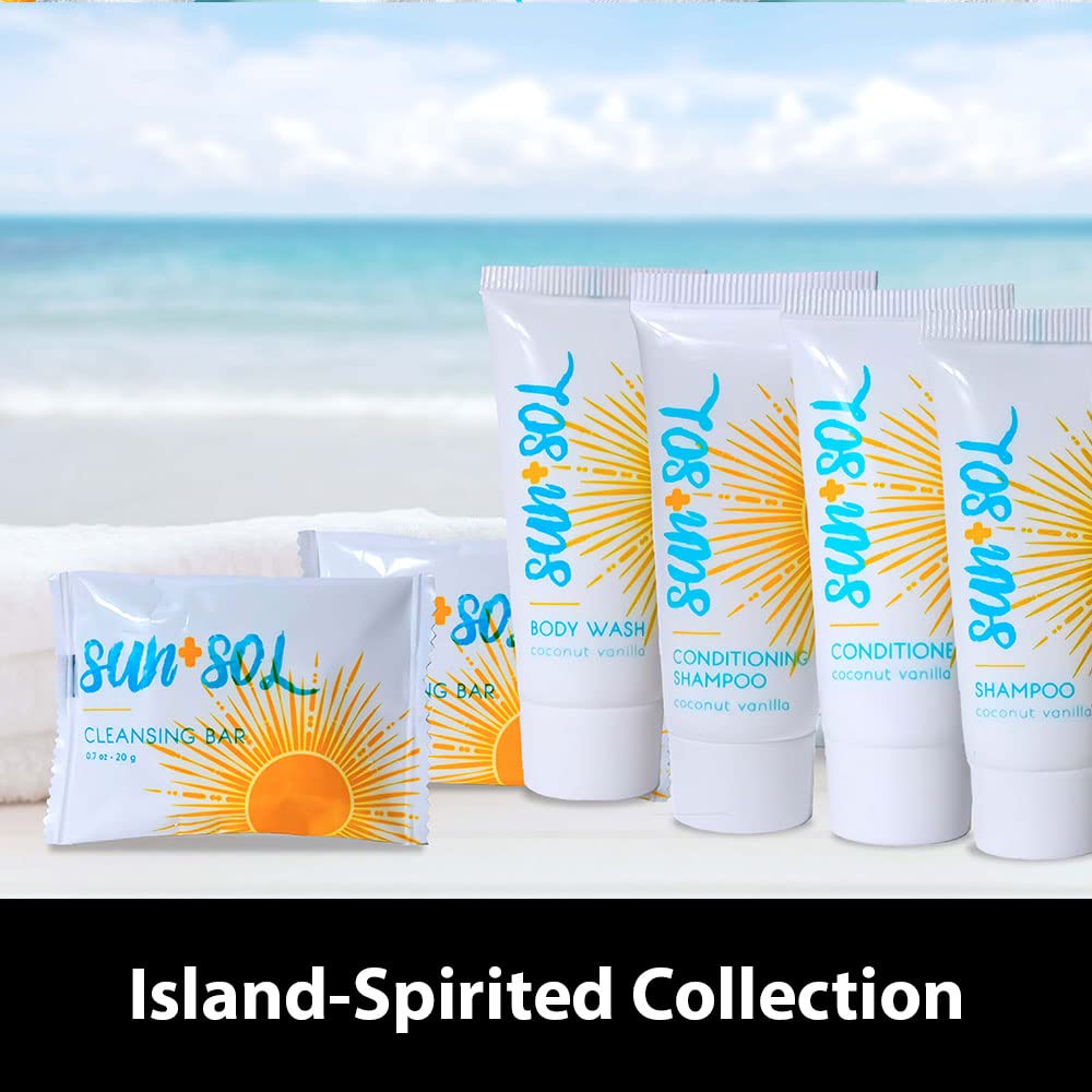 World Amenities Sun + Sol Bulk Luxurious Hand & Body Lotion – 0.7 oz Travel Size, 300 Count, Warm Coconut & Vanilla