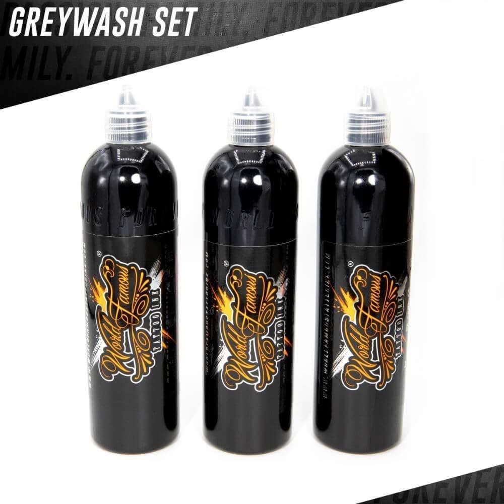 World Famous Grey Tattoo Ink – Vegan, Made in USA, 3-Bottle Grey Wash Set (4 oz each)