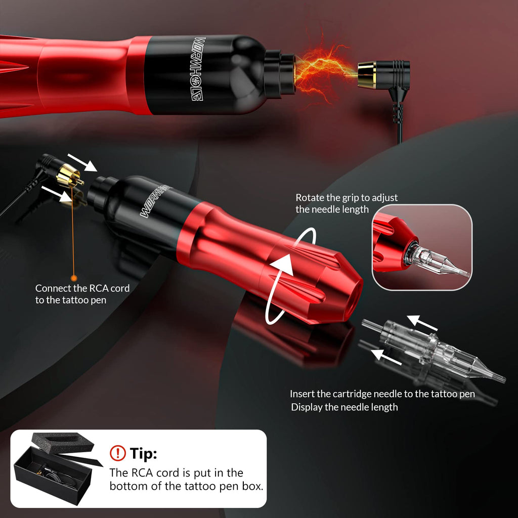 Wormhole Tattoo Kit WTK079 – Complete Tattoo Gun Kit with 20 Cartridges, 10 Inks, Foot Pedal & Power Supply