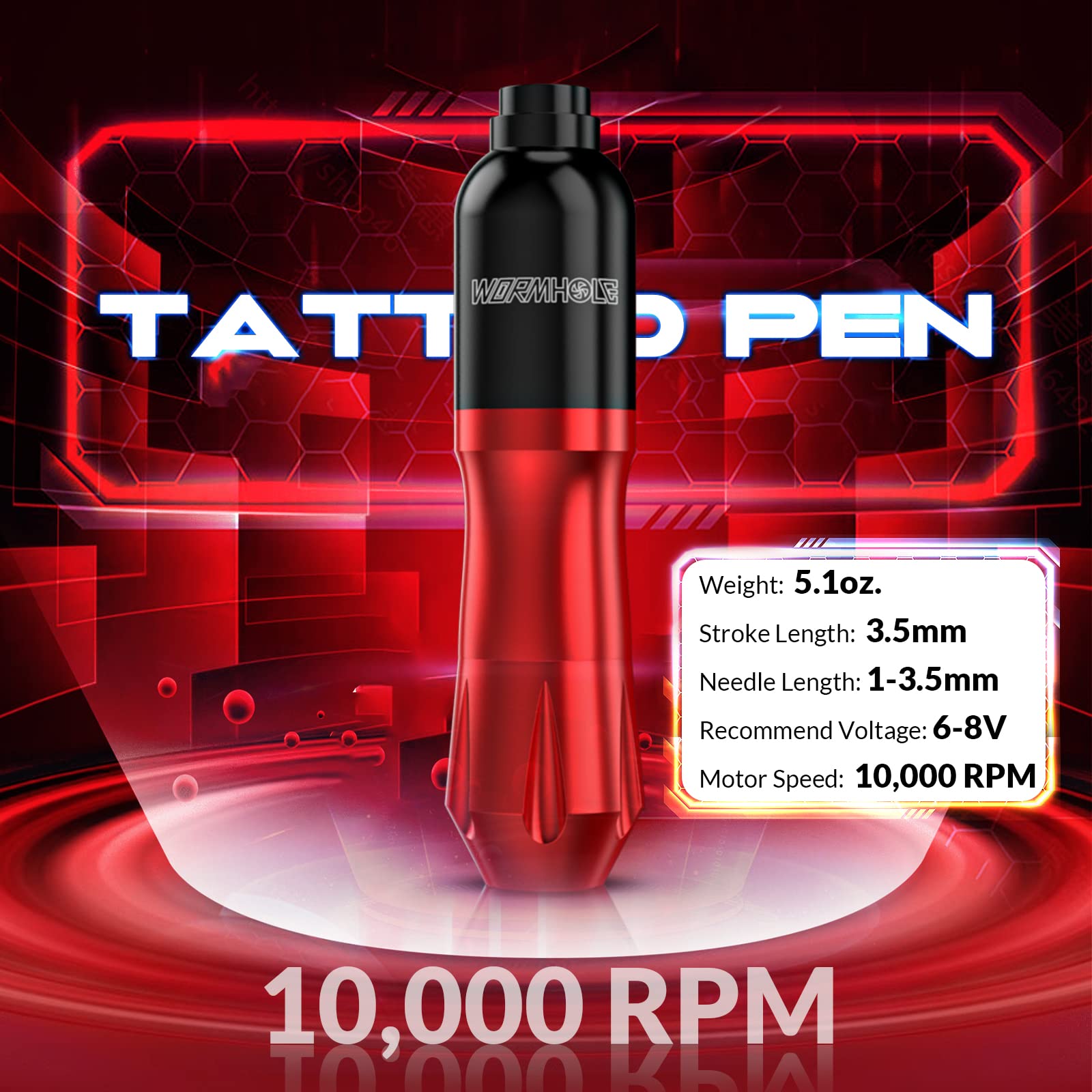 Wormhole Tattoo Kit WTK079 – Complete Tattoo Gun Kit with 20 Cartridges, 10 Inks, Foot Pedal & Power Supply