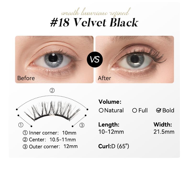 WOSADO Magnetic Eyelashes with Applicator Kit – Velvet Black (V18) | Glue-Free, Reusable